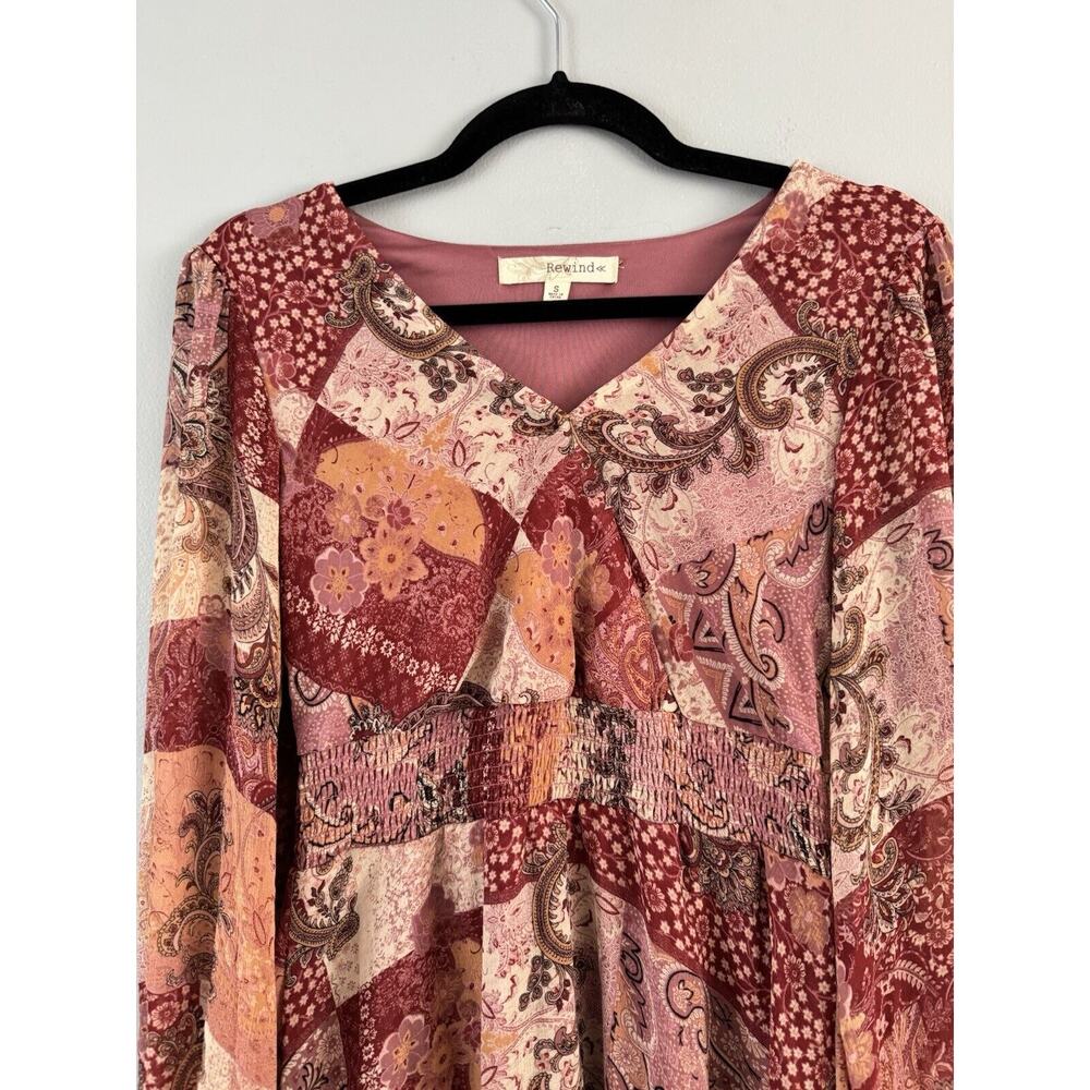 NWT Rewind Surplice Paisley Patchwork Print Balloon Sleeve Peasant Dress Small - Picture 4 of 9